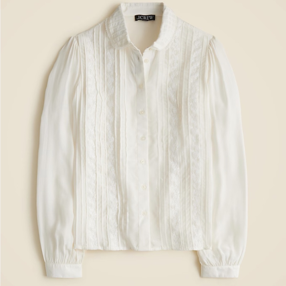 NWT Crew Lace Trim Button-up Shirt with Club Collar- Ivory Size 14